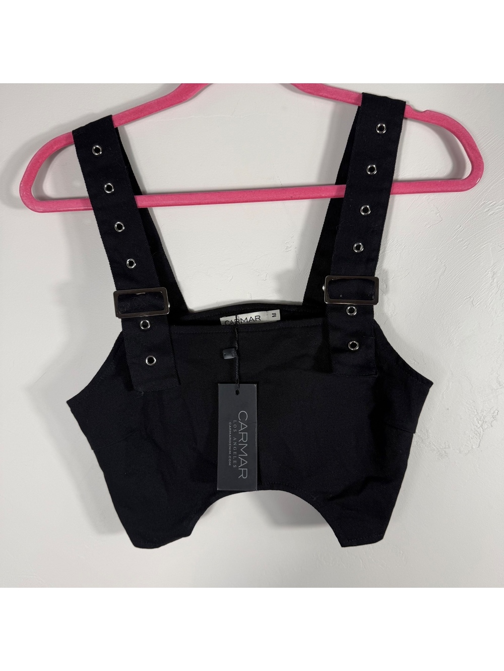 CARMAR Los Angeles Black Eyelet Strap Crop Tank Top | M